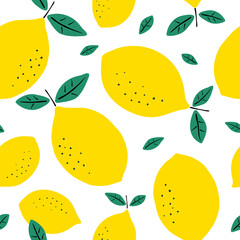 Seamless pattern with lemons. Citrus fruits modern texture on white background. Abstract vector graphic illustration.