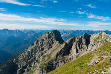 Fototapeta premium mountain panorama view from the karwendel mountains, bavaria, germany