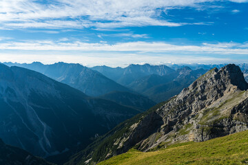 Obraz premium mountain panorama view from the karwendel mountains, bavaria, germany