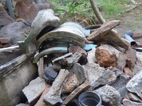 Pile of unused concrete at backyard