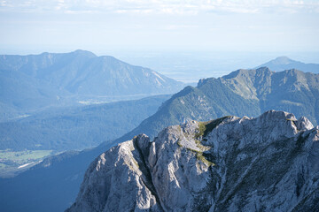 mountain panorama view from the karwendel mountains, bavaria, germany