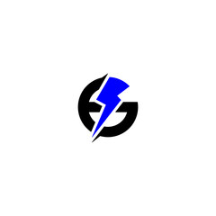 electric logo initial EG with blue lightning and flash split, blue flash logotype