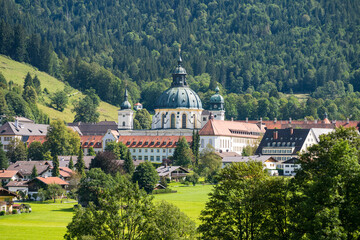 view on the ettal monastery near oberammergau in bavaria, germany