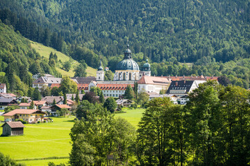 view on the ettal monastery near oberammergau in bavaria, germany