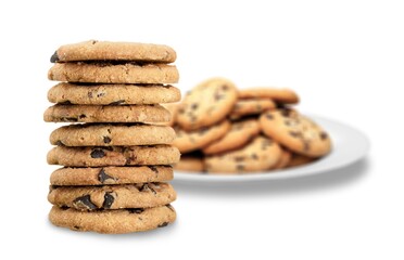 The plate of delicious chocolate chip cookies