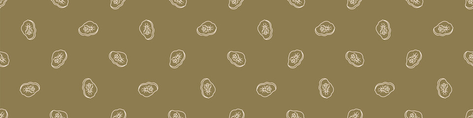 Naklejka na ściany i meble Seamless background fossil bee gender neutral baby border pattern. Simple whimsical minimal earthy 2 tone color. Kids nursery decor edging fashion ribbon trim.