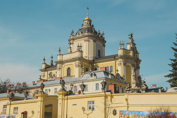 Historic Church in Lviv, Ukraine, shot at golden hour