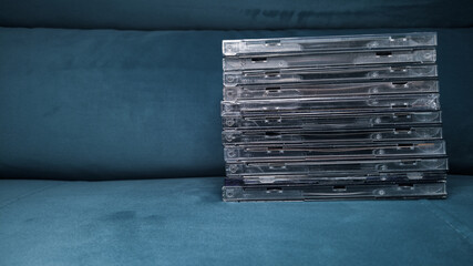 Detalhes de uma pilha CD's de música