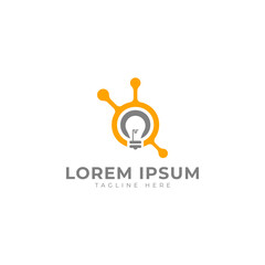 Light bulb with optical fiber connection for technology logo design