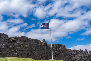 Icelandic flag in Iceland countryside
