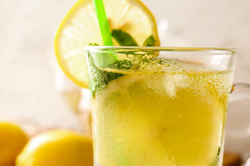 Cup of tasty cold ice tea, closeup