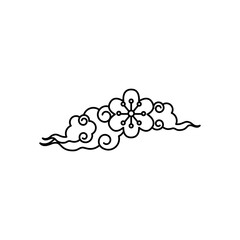 mid autumn concept, flowers and oriental cloud icon, line style