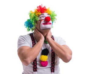 Funny clown acting silly isolated on white background