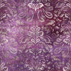 Luxury purple and tan damask seamless pattern. High quality illustration. Mysterious and luxurious grape and beige colored ornamental textured pattern swatch. Fancy and glamorous romantic design.