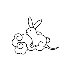 cute rabbit and oriental cloud icon, line style