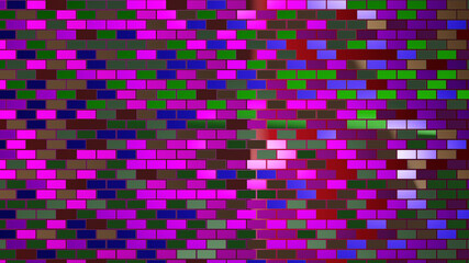 Colorful glass brick wall (3D Rendering)