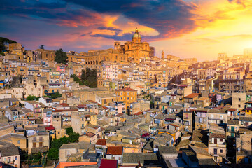 Piazza Armerina in the Enna province of Sicily in Italy. Piazza Armerina cityscape with the...