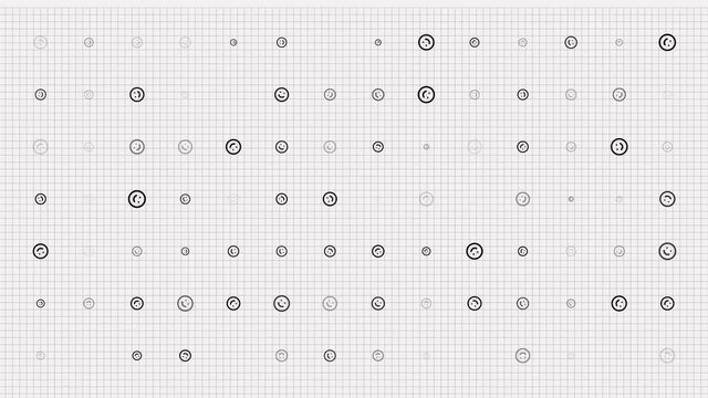 Seamless pattern background with emoticons. animation. small emoticons, smilies, slowly blink on grid. white backdrop.