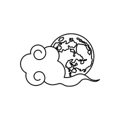 mid autumn concept, oriental cloud and earth planet icon, line style