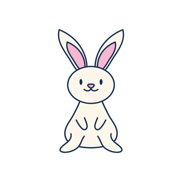 cartoon cute rabbit icon, line fill style