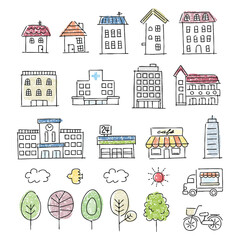 建物　手描き風　アイコンセット