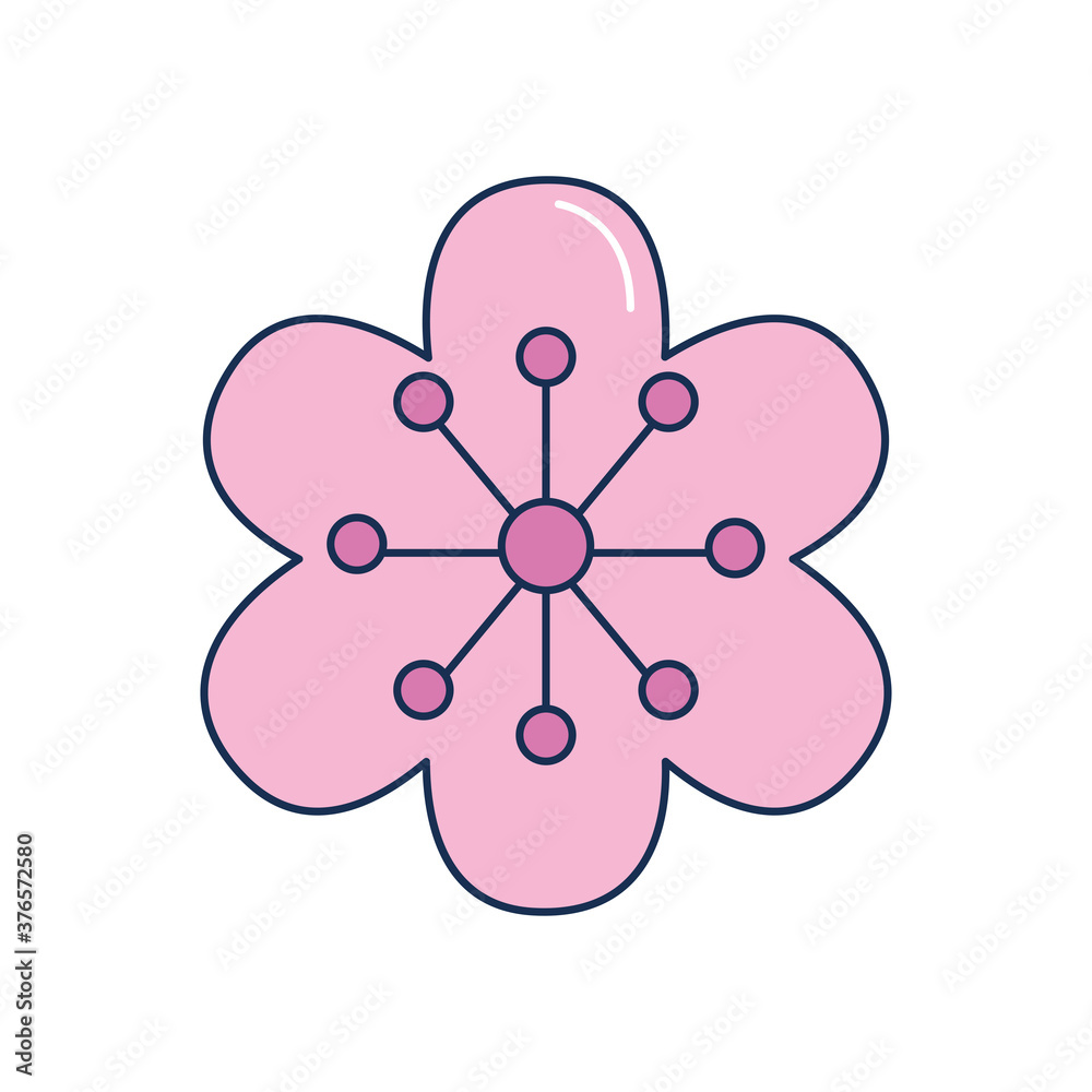 Poster chinese flower icon, line fill style