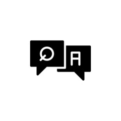 F. A. Q Icon in black flat glyph, filled style isolated on white background