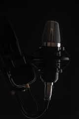 Studio professional microphone on a black background, work with vocals, with sound