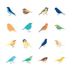 yellow birds and birds icon set, flat style