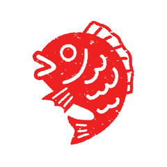 鯛の判子・スタンプ風アイコン　年賀状素材 - obrazy, fototapety, plakaty