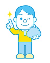 財布と笑顔の男性 シンプルカラー