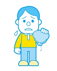 空の財布と落ち込む男性 シンプルカラー