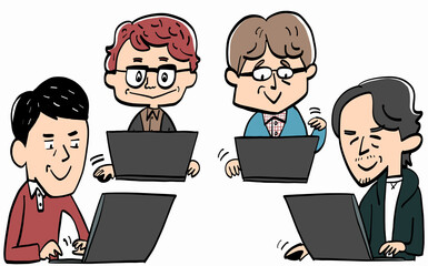 A middle-aged man, smiling and doing business.
