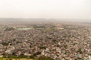 overall bird eye view,  landscape and cityscape from above at Amber Fort jaipur