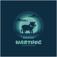 Warthog with sky background. Design element for company logo, label, emblem, apparel or other merchandise. Scalable and editable Vector illustration.