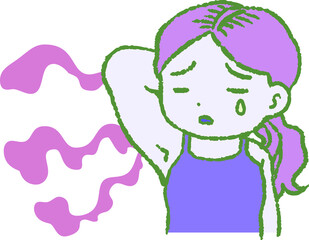 Purple Woman suffering from armpit odor