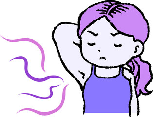 Purple Woman suffering from armpit odor