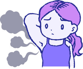 Purple Woman suffering from armpit odor