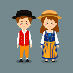 Couple Character Wearing Swiss National Dress