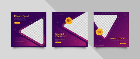 3 Editable square banner layout template. modern promotion square web banner for social media.