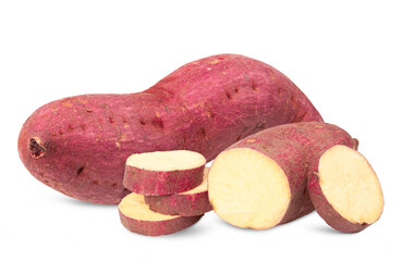 Sweet potato isolated with shadow on white background. Clipping path