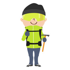 登山ウェアの男性のイラスト。雪山を登る時のファッション。