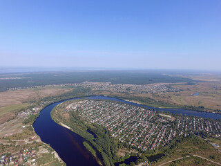 Desna river (drone image). Near Kiev