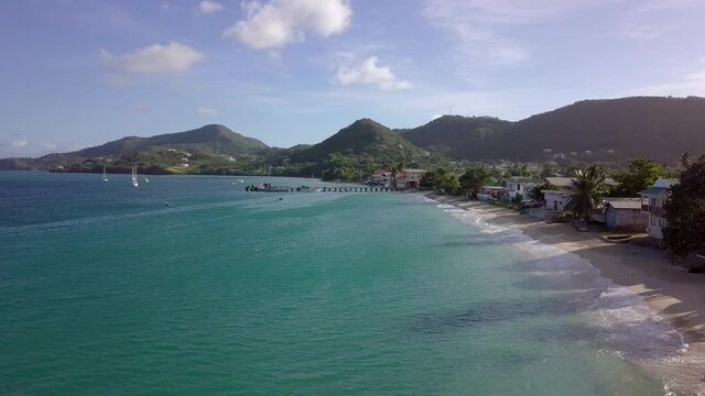 Drone view across Hillsborough Bay, Carriacou, Grenada
