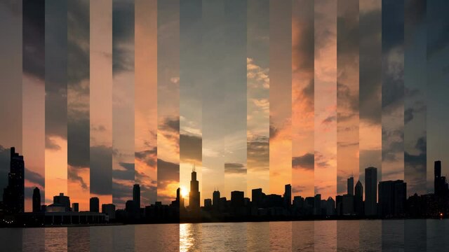 Chicago Cityscape Sunset Time Slice