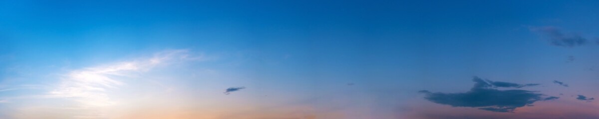 Twilight panorama sky background with colorful cloud in dusk. Panoramic image.