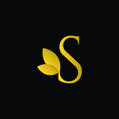 Fototapeta premium Initial Letter S Flourishes logo monogram in gold color and black background.