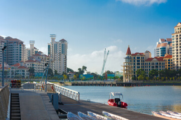 Fototapeta premium Singapore 01/24/2020 traditional Chinese dragon boats at Singapore's river sports pier