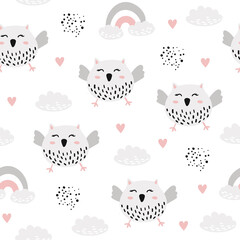 Seamless pattern with cute owl