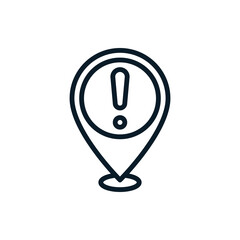 Exclamation, warning, caution with pin outline icons. Vector illustration. Editable stroke. Isolated icon suitable for web, infographics, interface and apps.